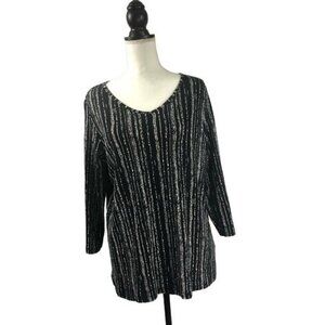 𝅺RAFAELLA Black & White Striped 3/4 Length Sleeves Top size 1X